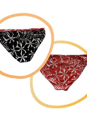 Reversible Bikini Bottoms - Black & Red Tropical Print Size M